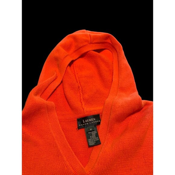 Lauren Ralph Lauren Orange Hoodie Sweater Cotton Logo Tab Women's Medium - Picture 2 of 11